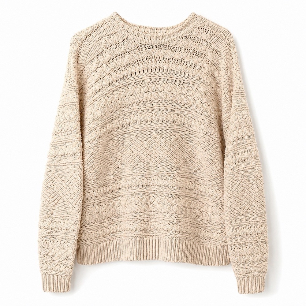 Cozy Cable Knit Cabincore Cotton Blend Women's Sweater Size Small